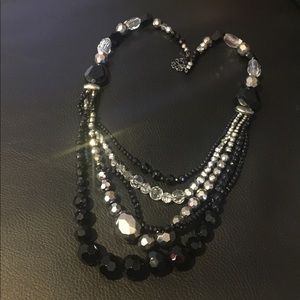 Gorgeous EUC Lia Sophia black crystal necklace multi strand
